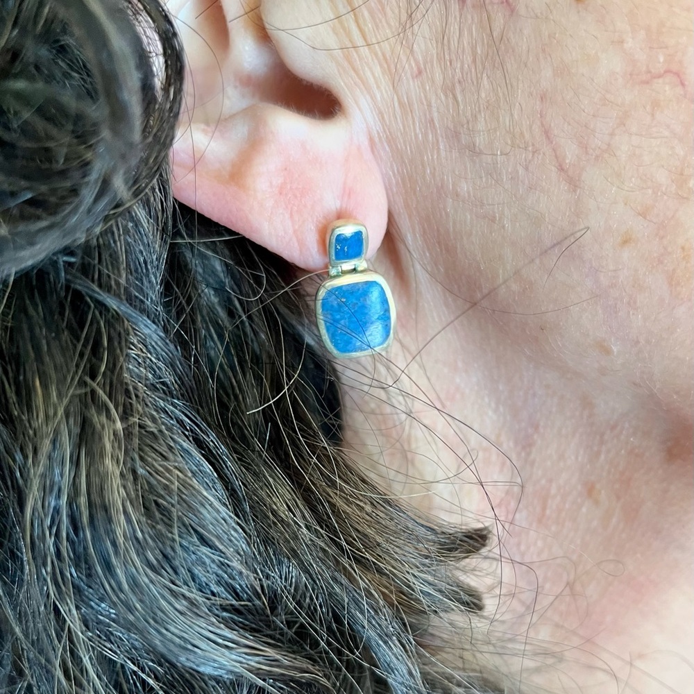 Peyote Bird lapis post earrings 925 silver